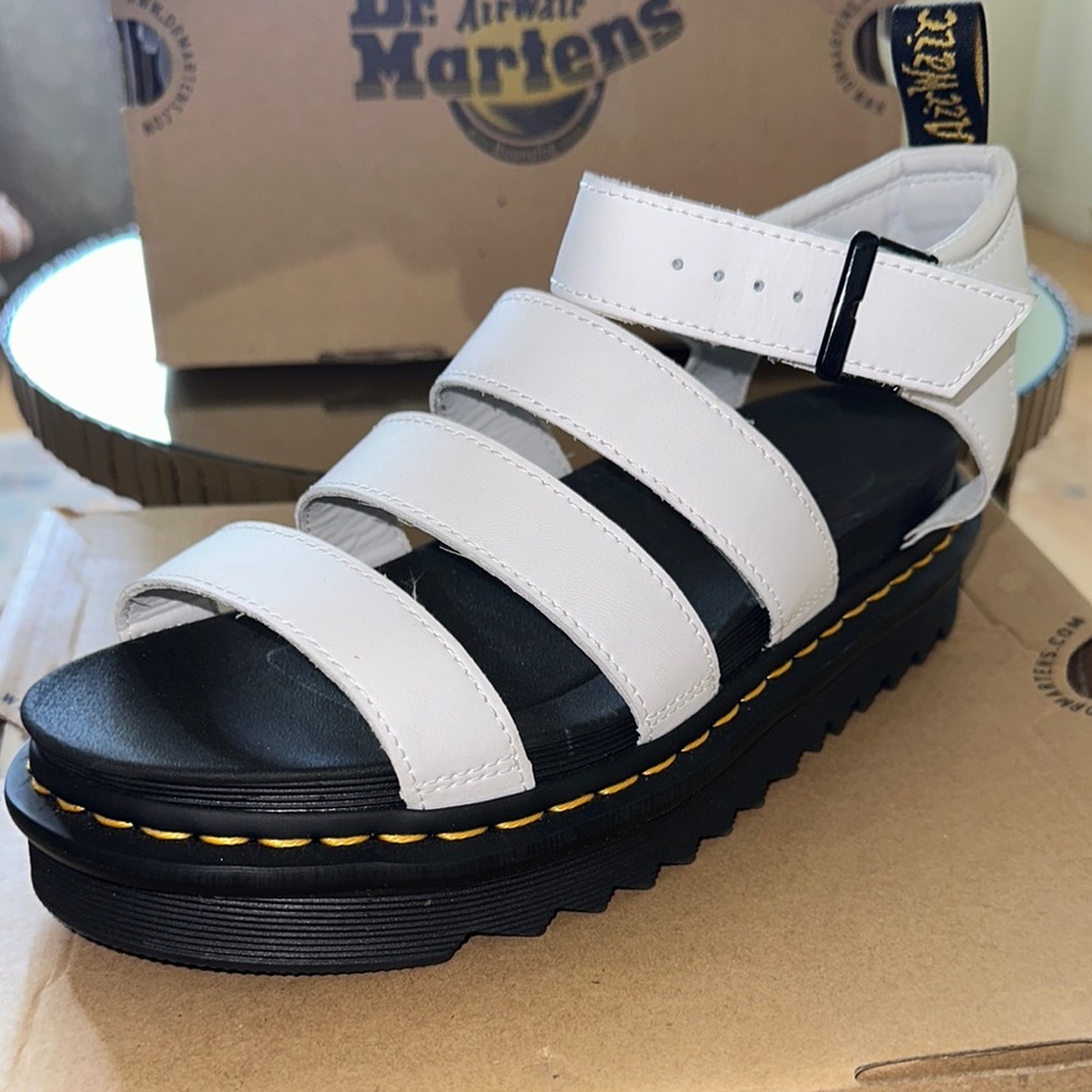 Dr. Martens White and Black Strappy Sandals